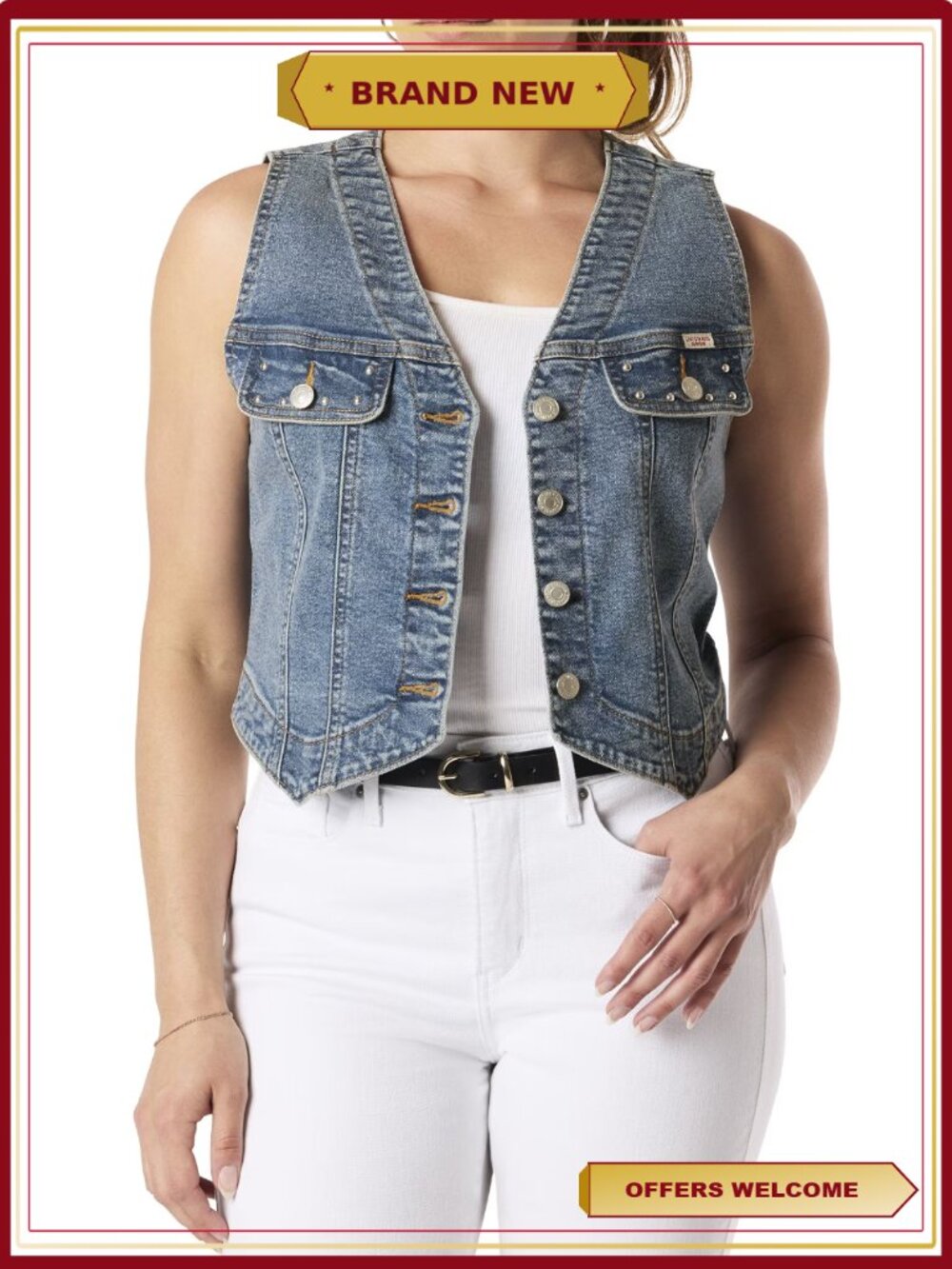 Levi Strauss Signature Women's Vintage Studded Stretch Denim Vest Cropped